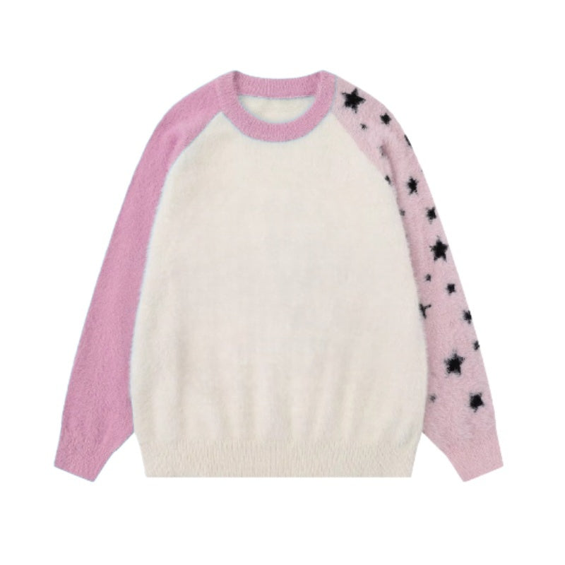 Color-Block Star Print Elegant Sweater