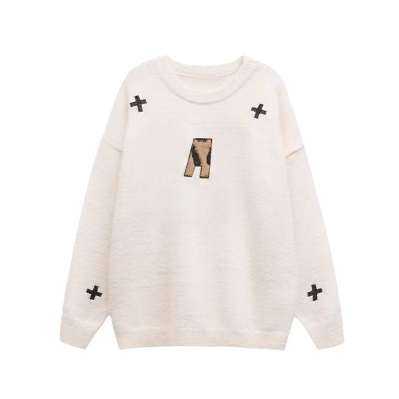 Leopard Print Letter Embroidered Sweater