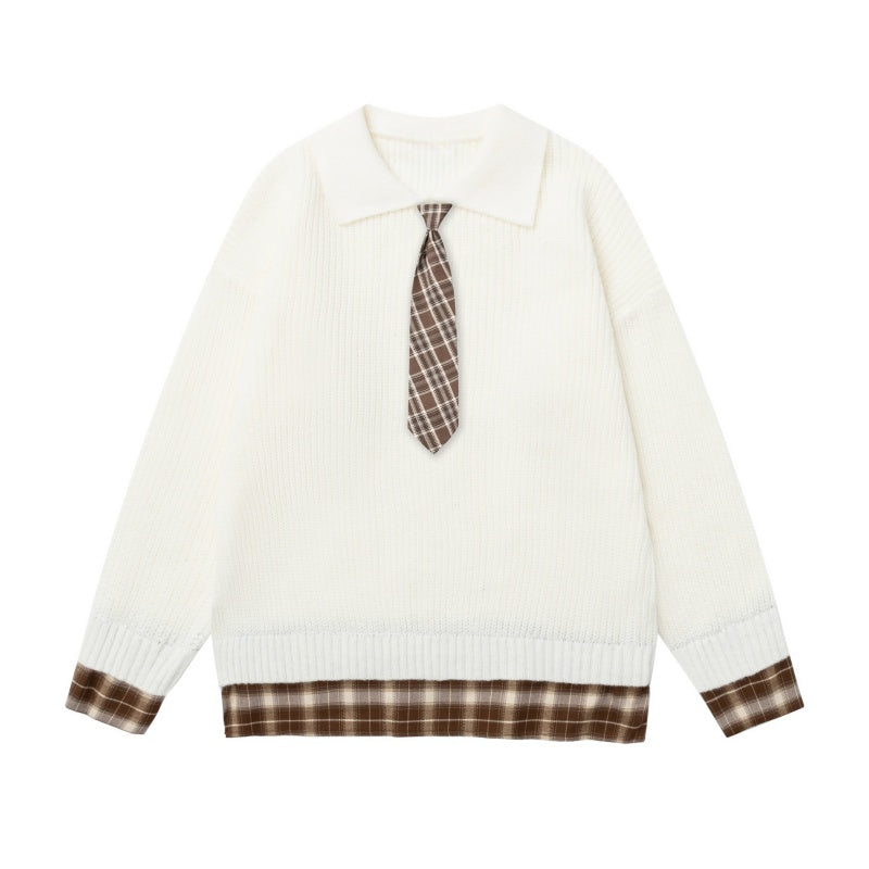 Plaid Patchwork Two-in-One Style Sweater