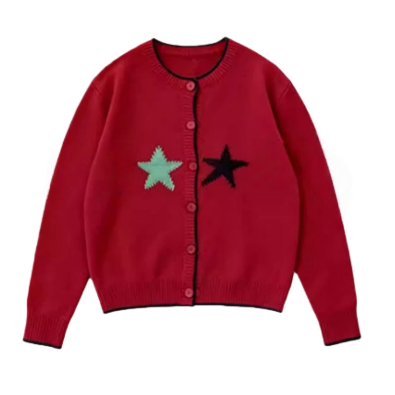 Casual And Versatile Red Cardigan Sweater