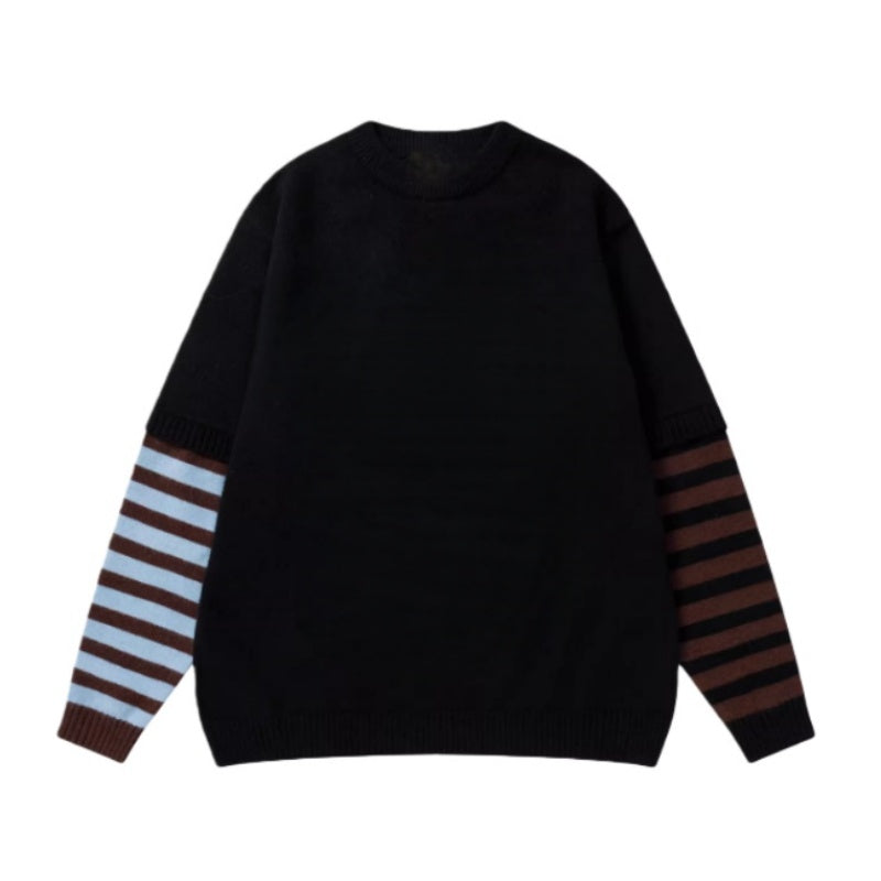 Retro Striped Black Loose-Fitting Sweater