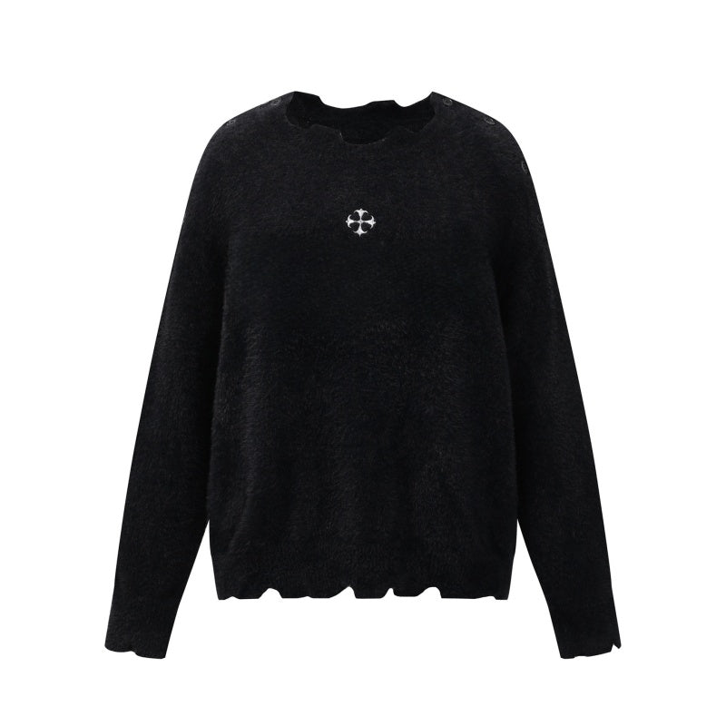 Relaxed Fit Black Off-The-Shoulder Sweater